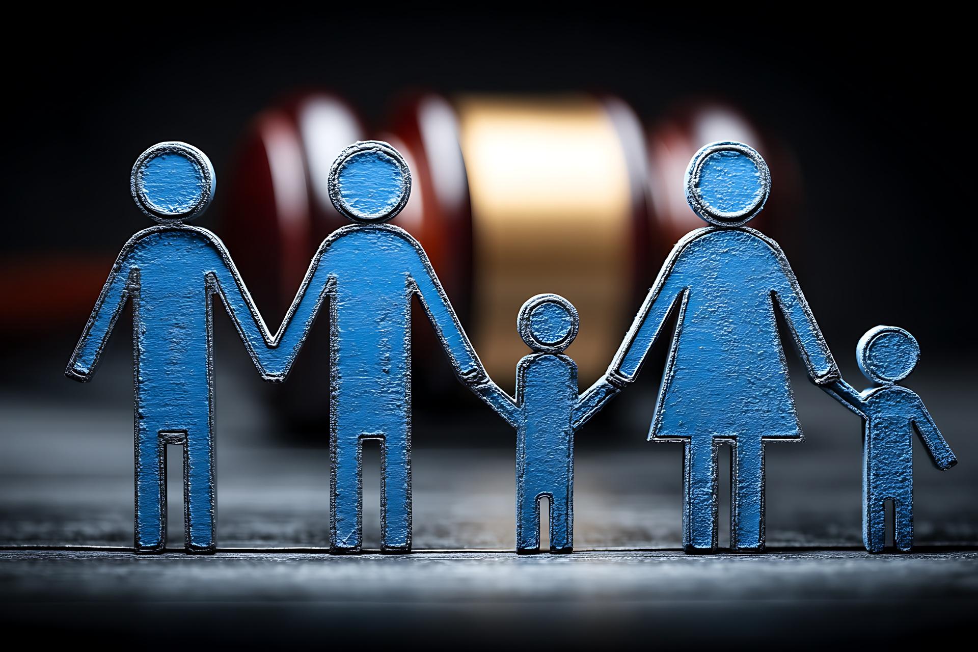 Familienfigur mit Justizsymbol im Hintergrund | Familienrecht Würzburg

